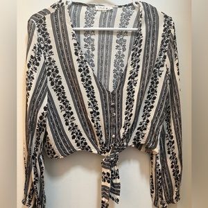 Front tie long sleeve top